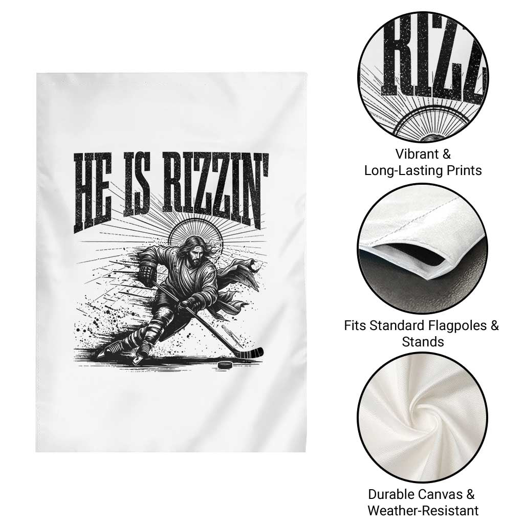Funny Jesus Hockey Garden Flag He Is Rizzin'