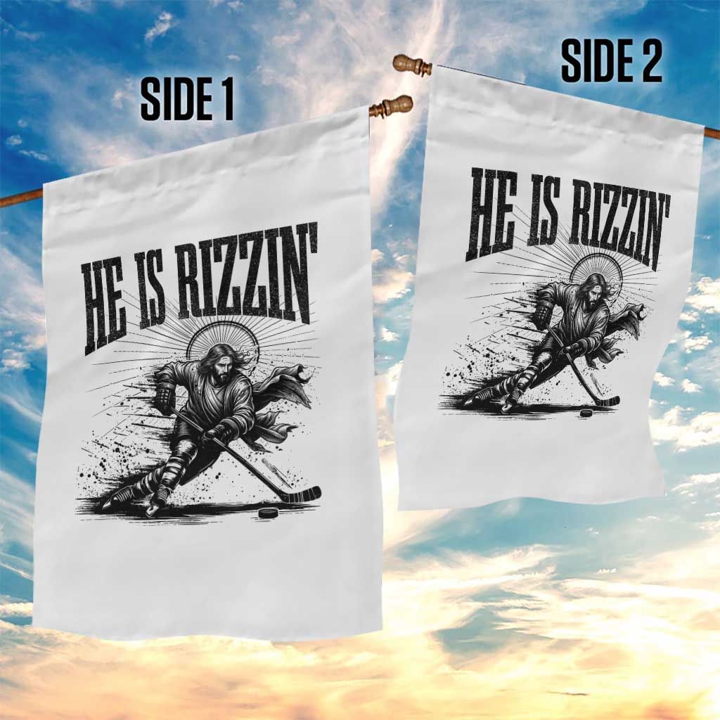 Funny Jesus Hockey Garden Flag He Is Rizzin'
