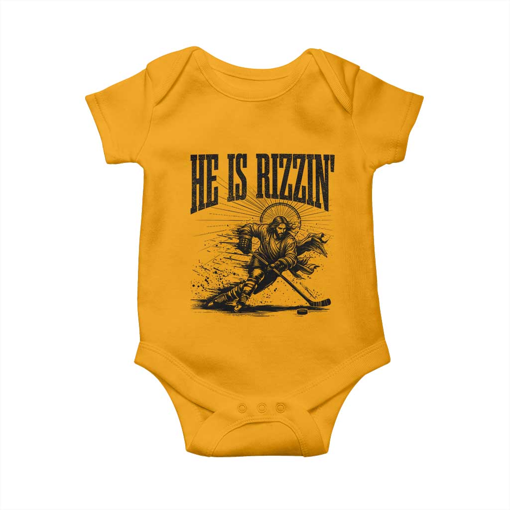 Funny Jesus Hockey Baby Onesie He Is Rizzin'