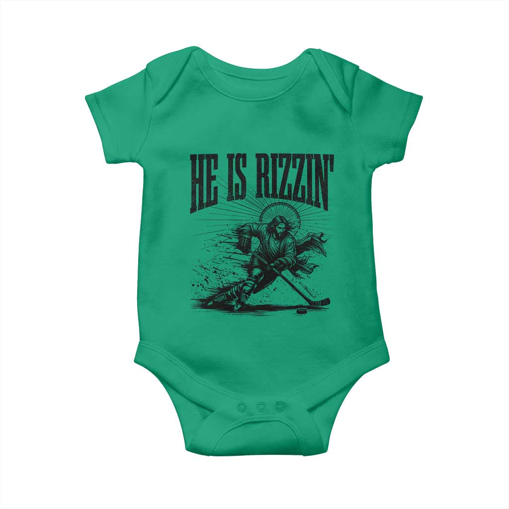 Funny Jesus Hockey Baby Onesie He Is Rizzin'