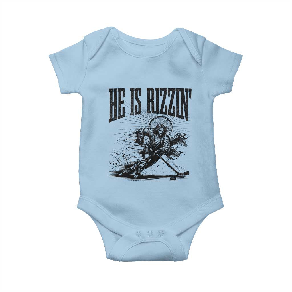 Funny Jesus Hockey Baby Onesie He Is Rizzin'