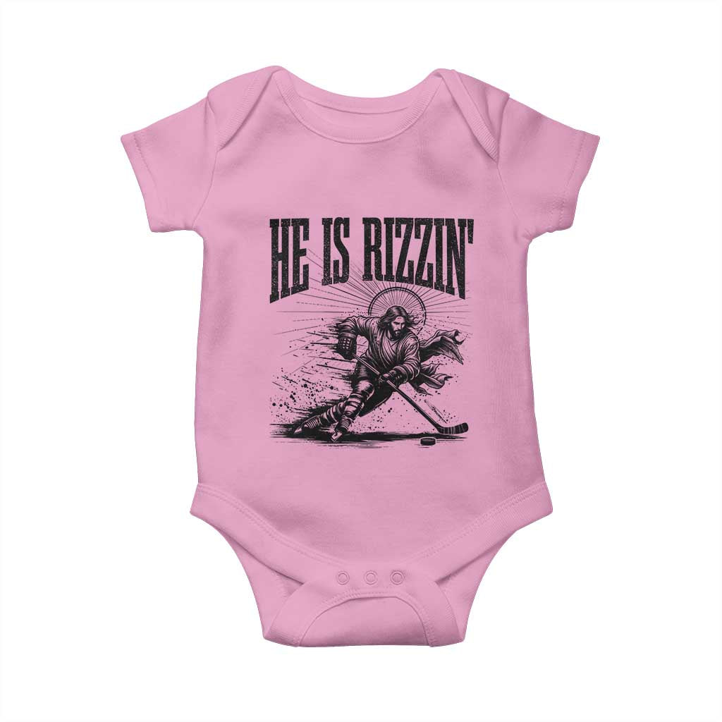 Funny Jesus Hockey Baby Onesie He Is Rizzin'
