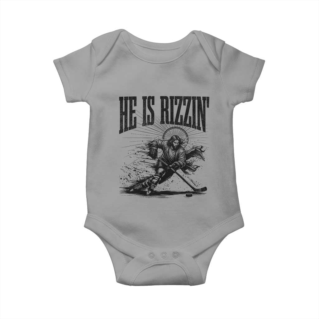 Funny Jesus Hockey Baby Onesie He Is Rizzin'