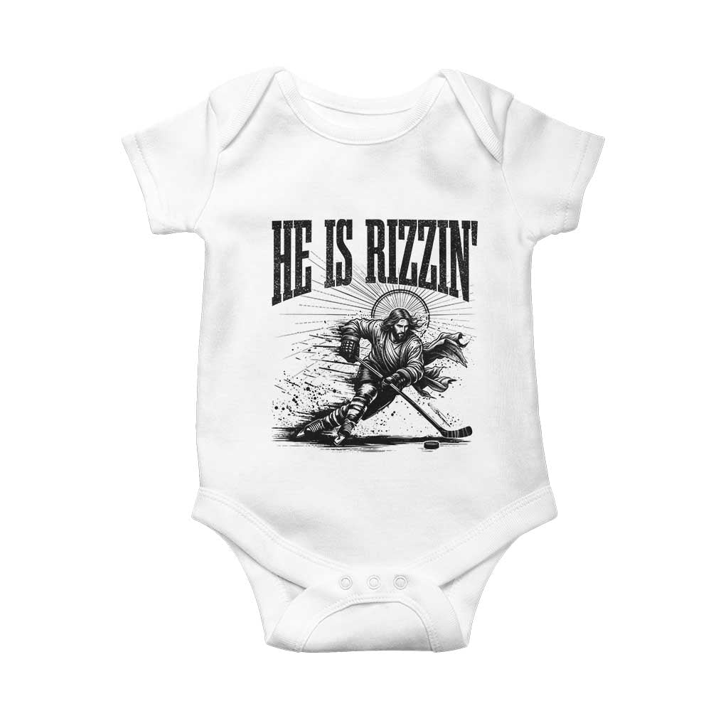 Funny Jesus Hockey Baby Onesie He Is Rizzin'