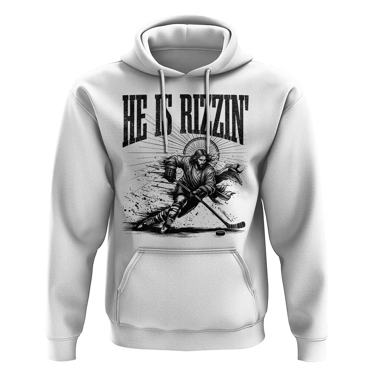 Funny Jesus Hockey Hoodie He Is Rizzin'