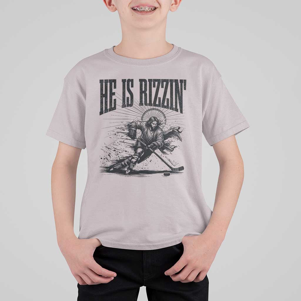 Funny Jesus Hockey T Shirt For Kid He Is Rizzin'