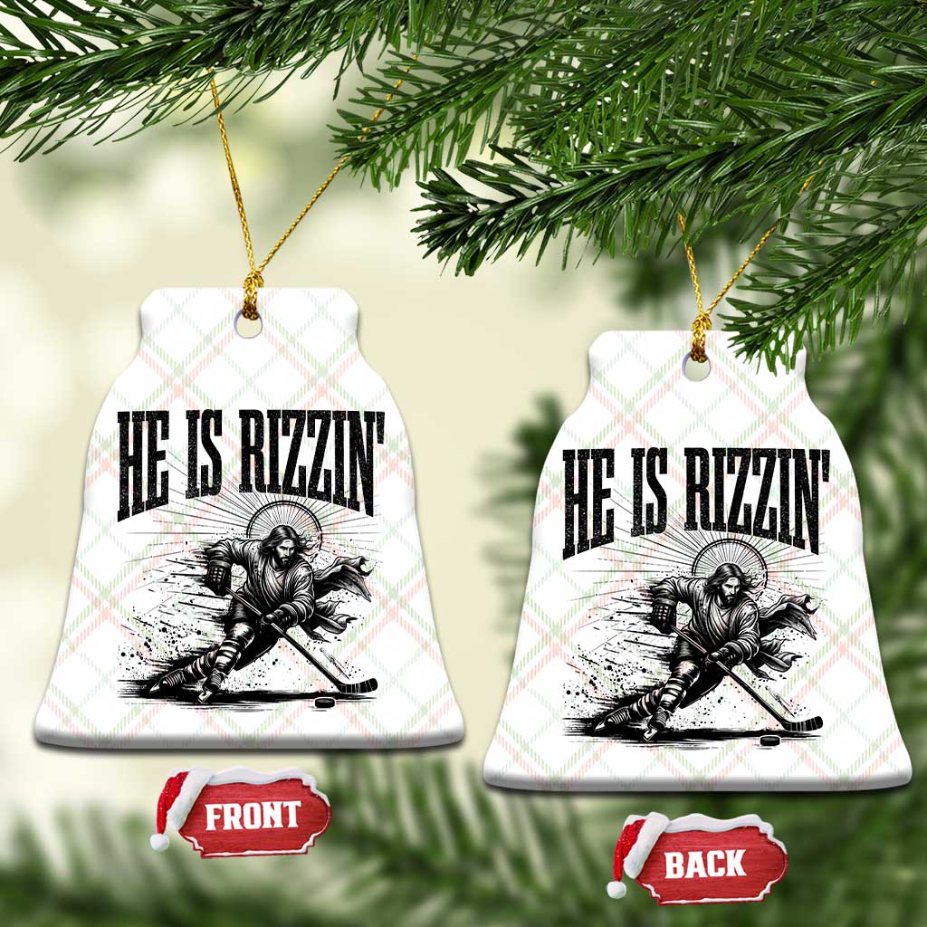 Funny Jesus Hockey Ceramic Ornament He Is Rizzin'