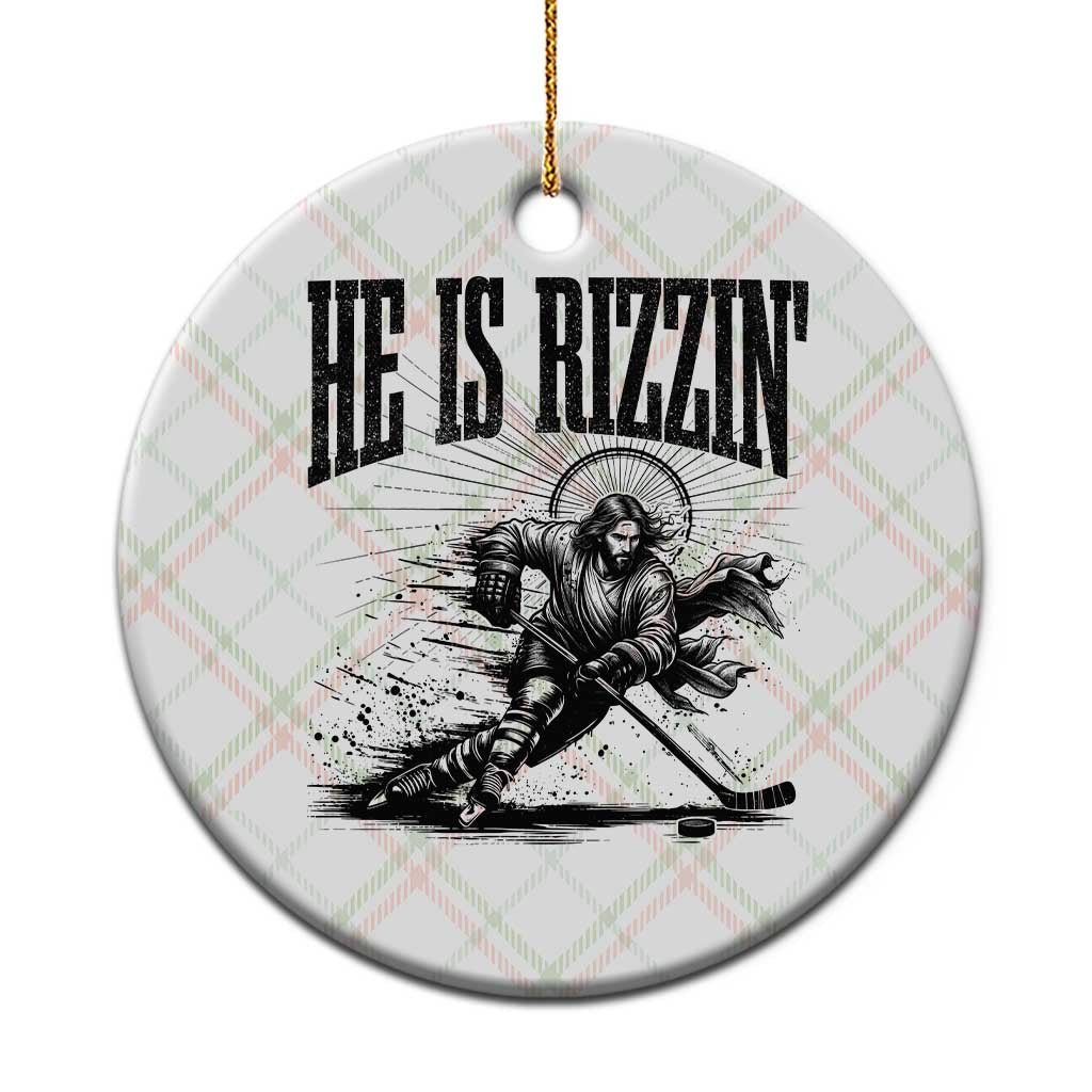 Funny Jesus Hockey Ceramic Ornament He Is Rizzin'