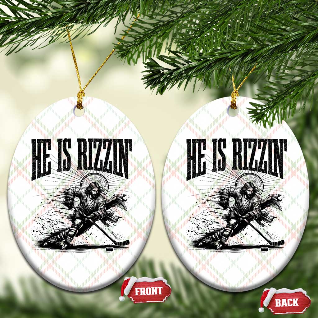 Funny Jesus Hockey Ceramic Ornament He Is Rizzin'