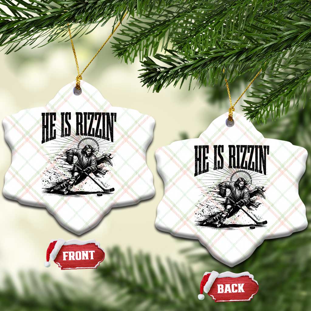 Funny Jesus Hockey Ceramic Ornament He Is Rizzin'
