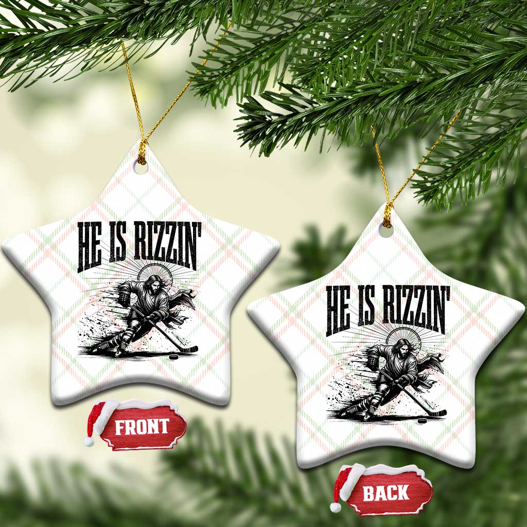 Funny Jesus Hockey Ceramic Ornament He Is Rizzin'