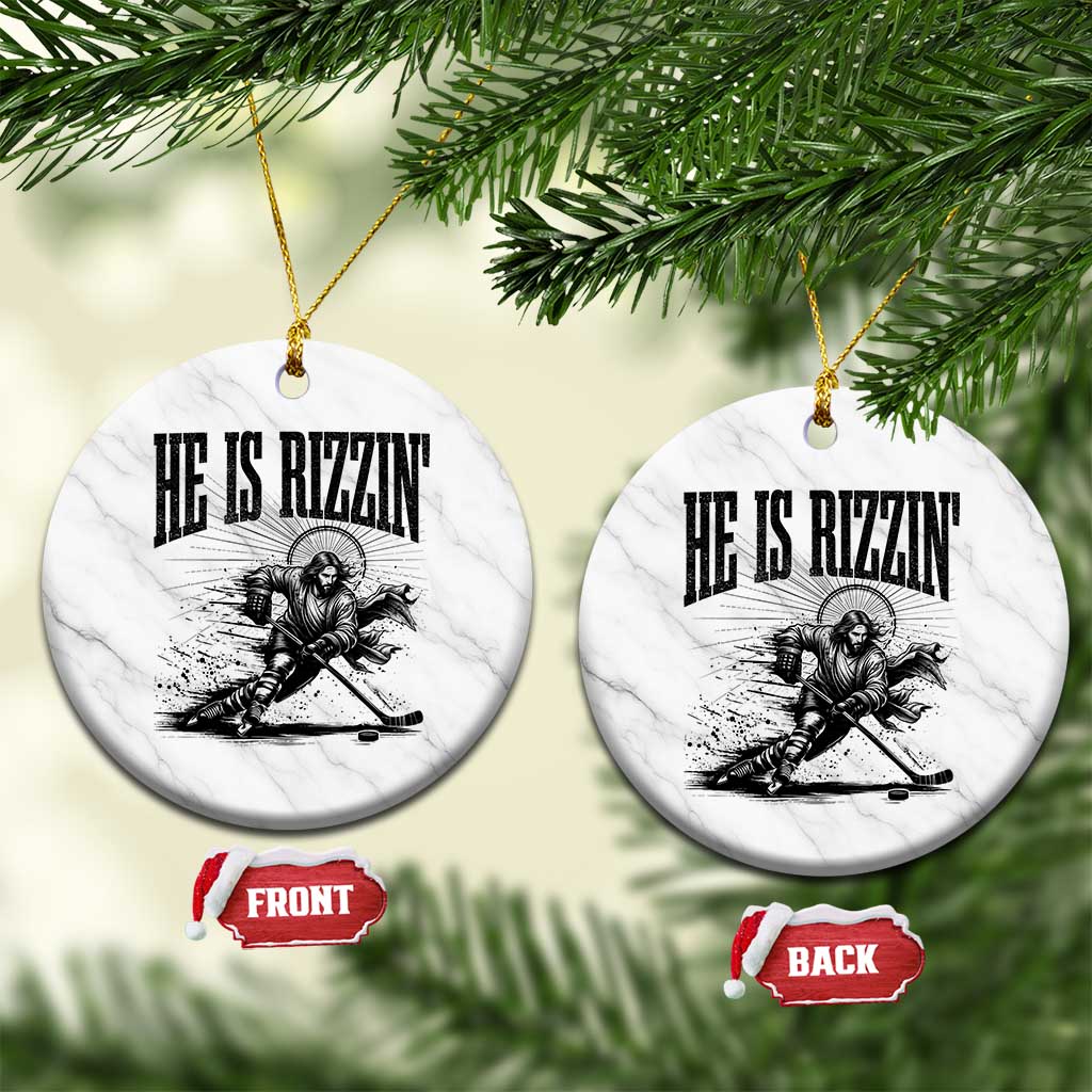 Funny Jesus Hockey Ceramic Ornament He Is Rizzin'