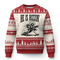 Funny Jesus Hockey Ugly Christmas Sweater He Is Rizzin'