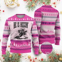 Funny Jesus Hockey Ugly Christmas Sweater He Is Rizzin'