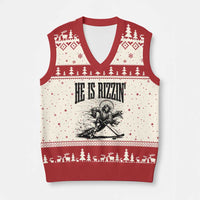 Funny Jesus Hockey V-Neck Knit Sweater Vest He Is Rizzin'