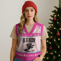 Funny Jesus Hockey V-Neck Knit Sweater Vest He Is Rizzin'