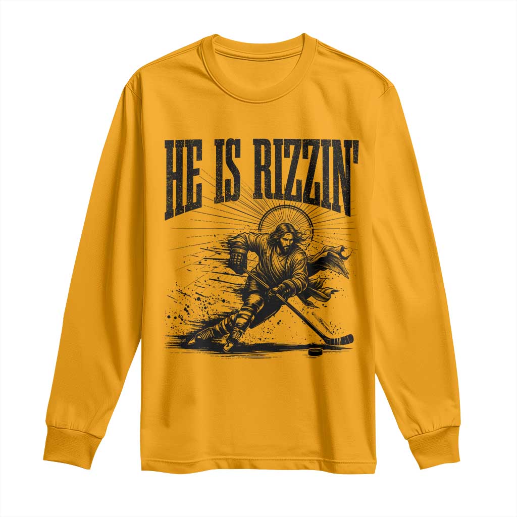 Funny Jesus Hockey Long Sleeve Shirt He Is Rizzin'