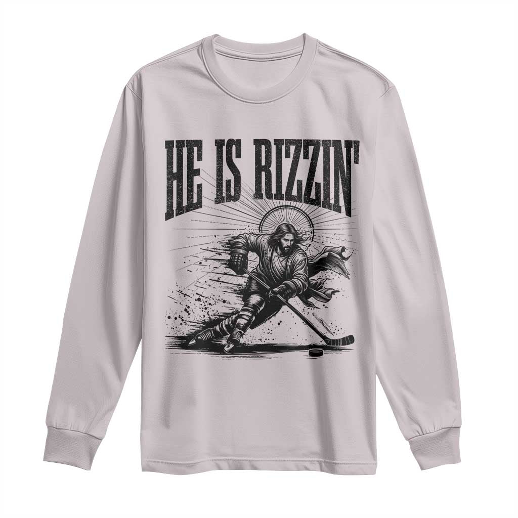 Funny Jesus Hockey Long Sleeve Shirt He Is Rizzin'