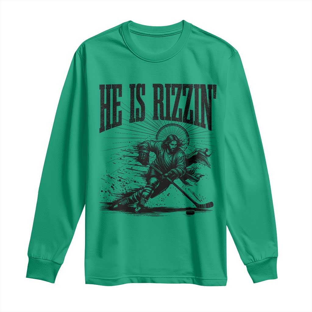 Funny Jesus Hockey Long Sleeve Shirt He Is Rizzin'