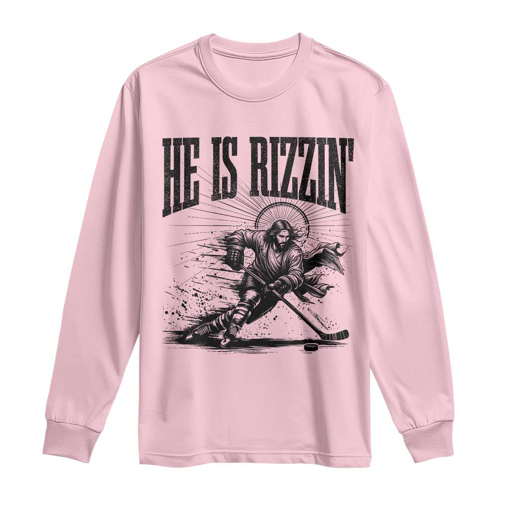 Funny Jesus Hockey Long Sleeve Shirt He Is Rizzin'