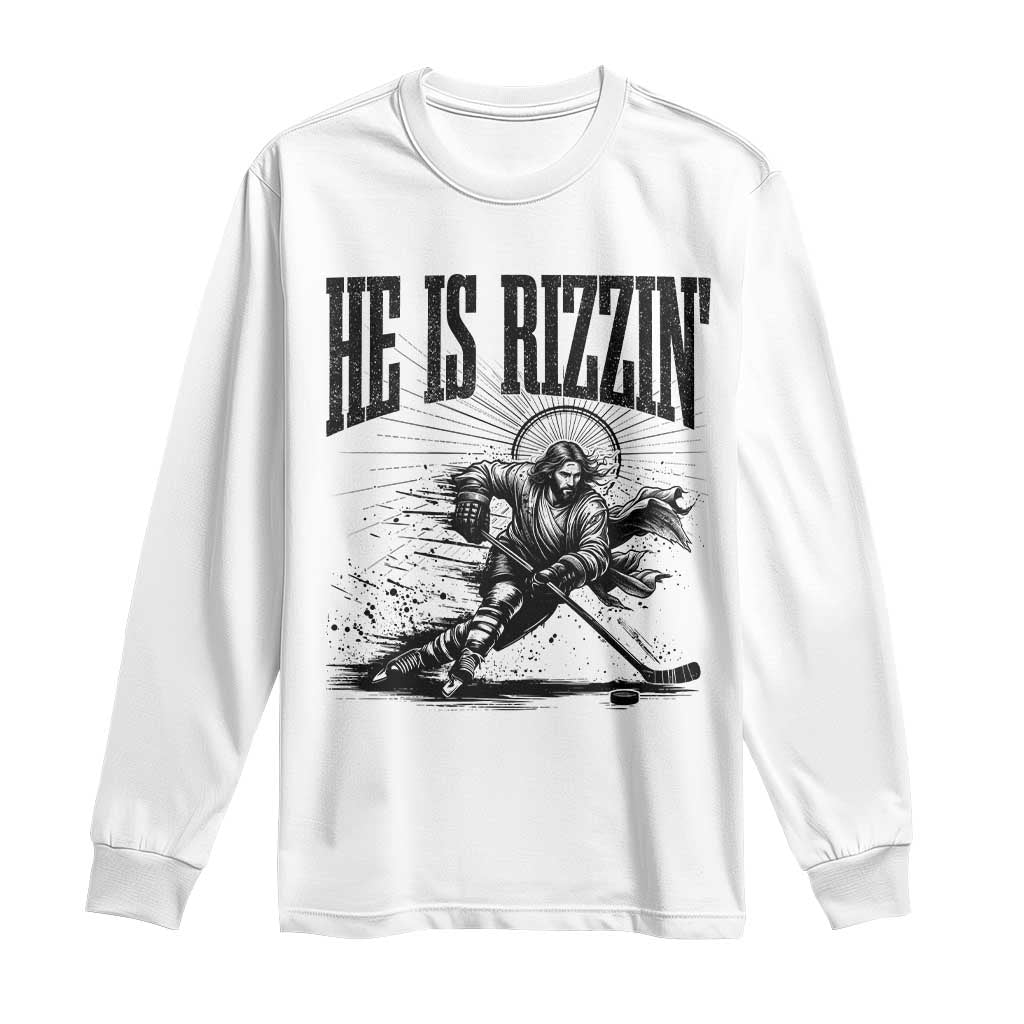 Funny Jesus Hockey Long Sleeve Shirt He Is Rizzin'