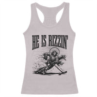 Funny Jesus Hockey Racerback Tank Top He Is Rizzin'