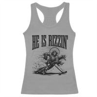 Funny Jesus Hockey Racerback Tank Top He Is Rizzin'