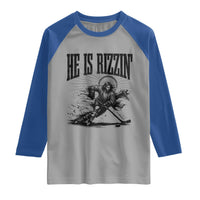 Funny Jesus Hockey Raglan Shirt He Is Rizzin'