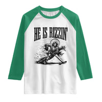 Funny Jesus Hockey Raglan Shirt He Is Rizzin'