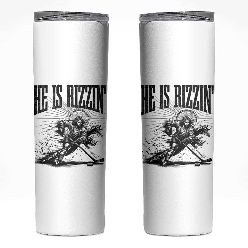 Funny Jesus Hockey Skinny Tumbler He Is Rizzin'