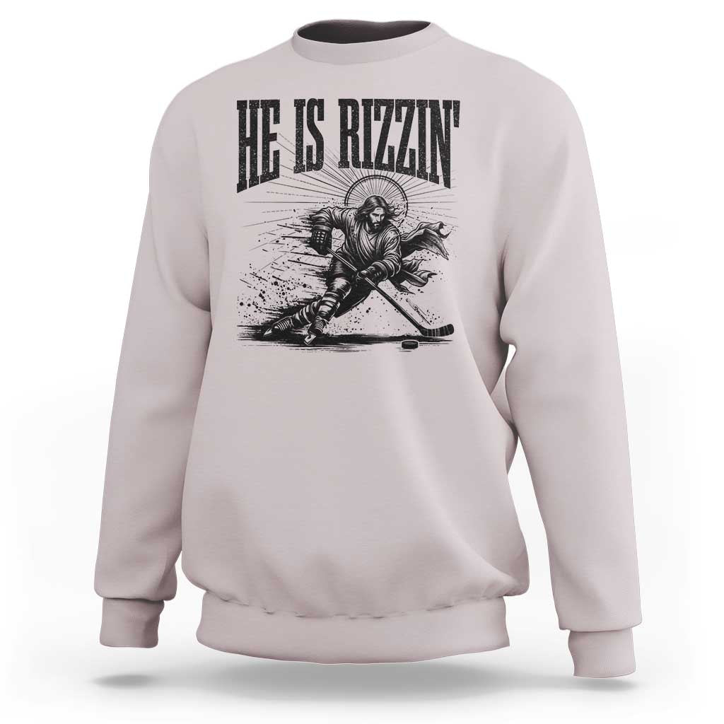 Funny Jesus Hockey Sweatshirt He Is Rizzin'