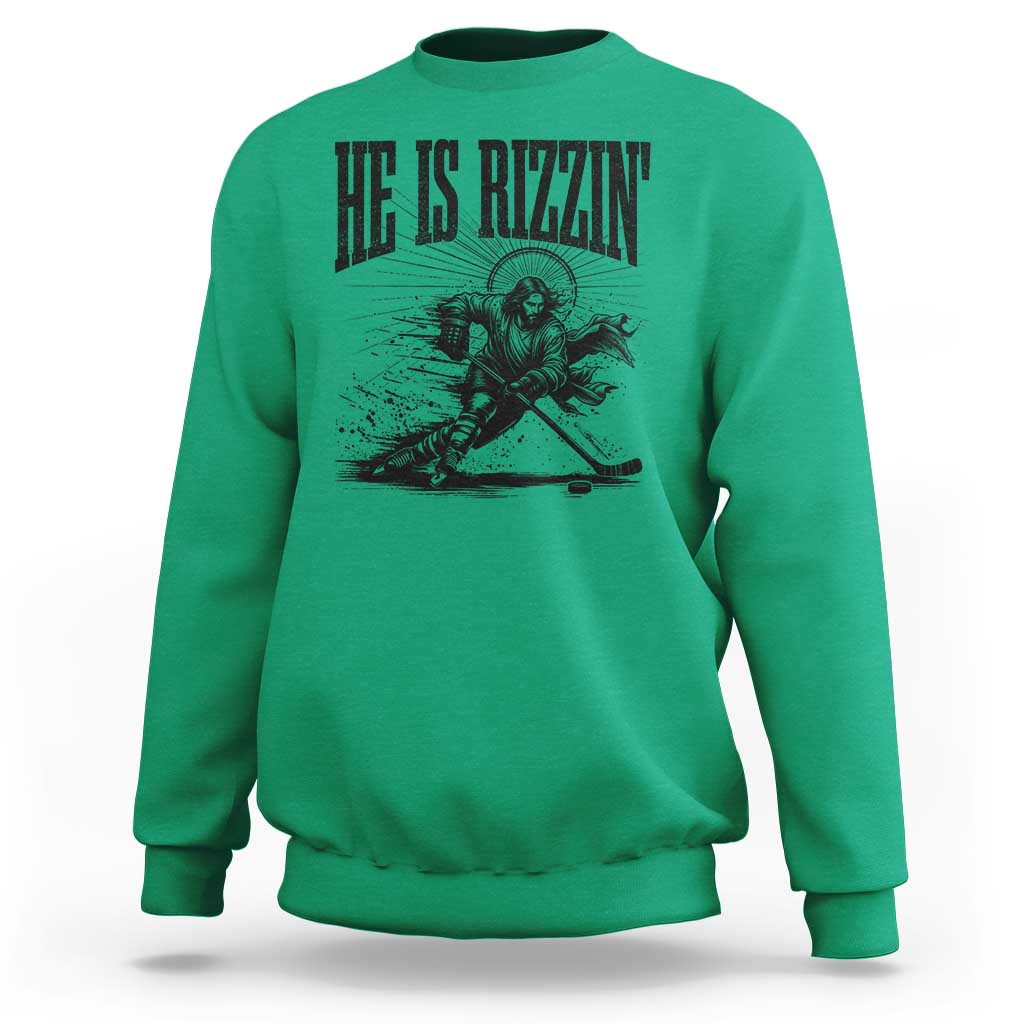 Funny Jesus Hockey Sweatshirt He Is Rizzin'