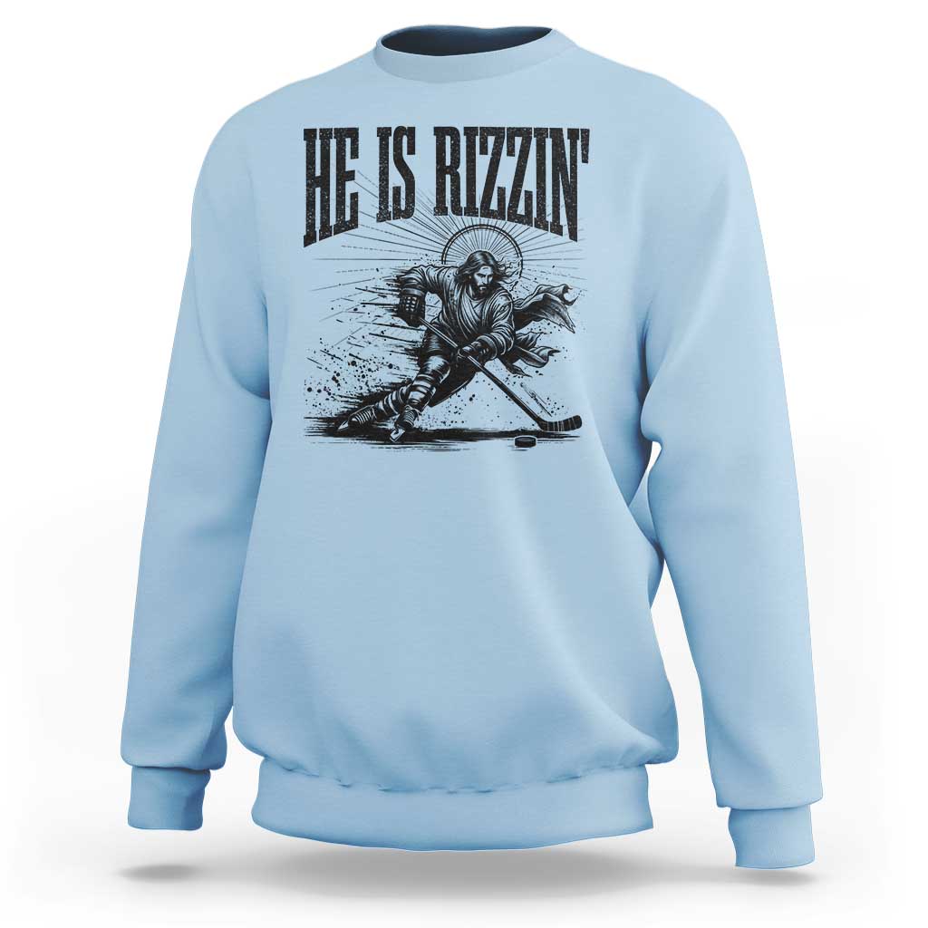 Funny Jesus Hockey Sweatshirt He Is Rizzin'