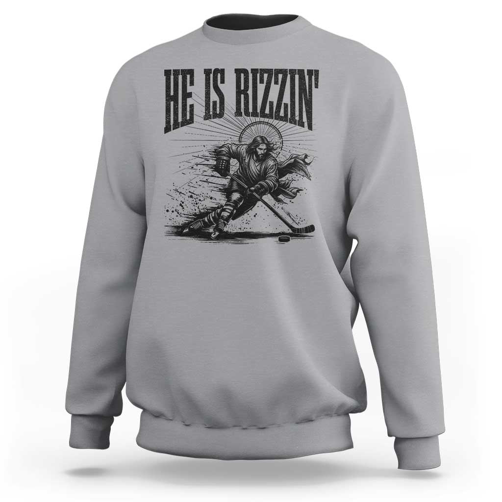 Funny Jesus Hockey Sweatshirt He Is Rizzin'
