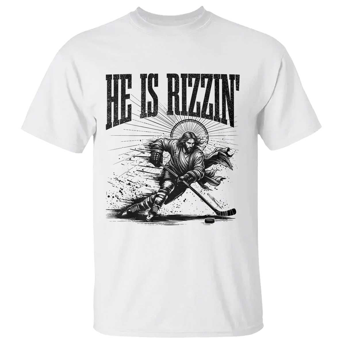 Funny Jesus Hockey T Shirt He Is Rizzin'
