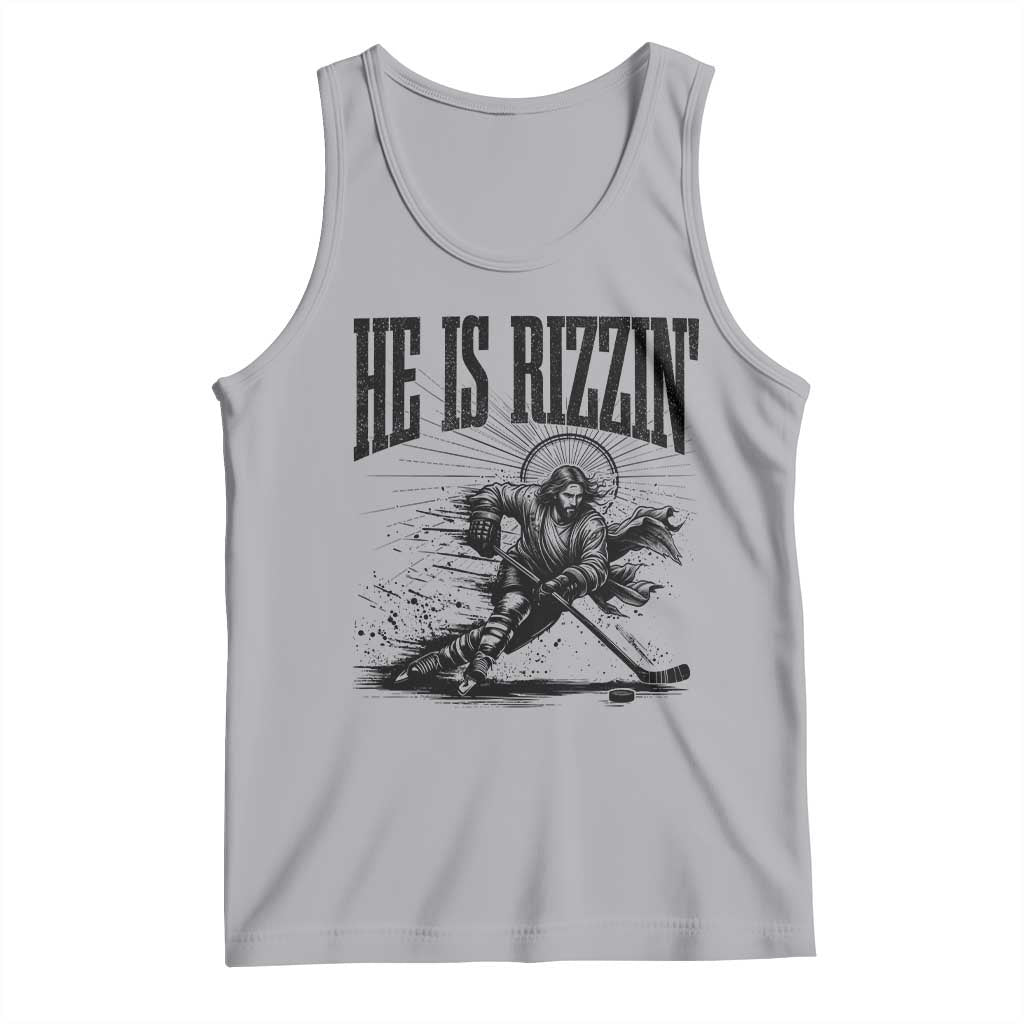 Funny Jesus Hockey Tank Top He Is Rizzin'