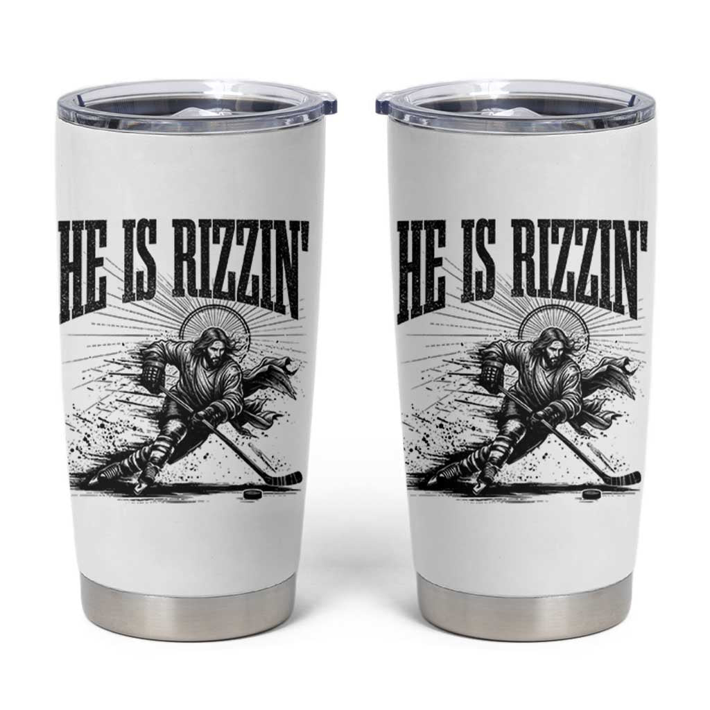Funny Jesus Hockey Tumbler Cup He Is Rizzin'