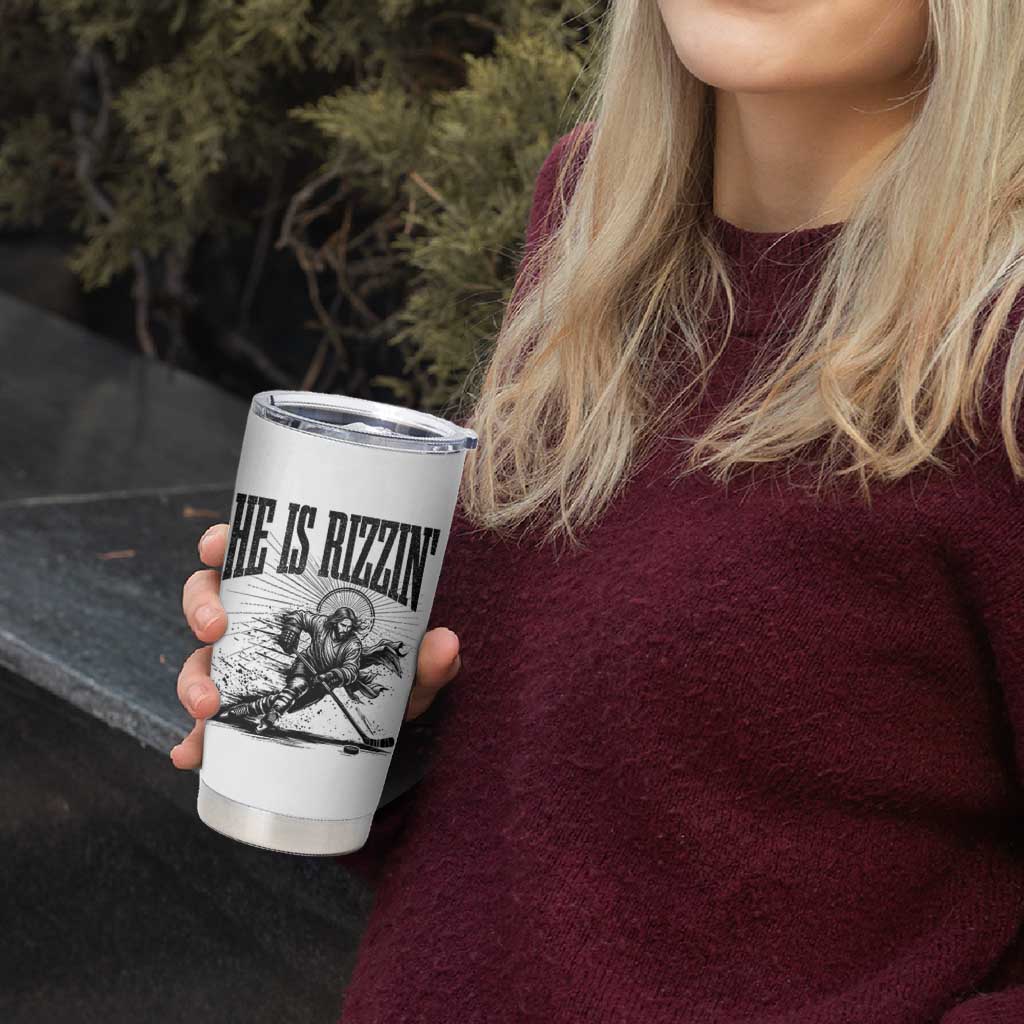 Funny Jesus Hockey Tumbler Cup He Is Rizzin'