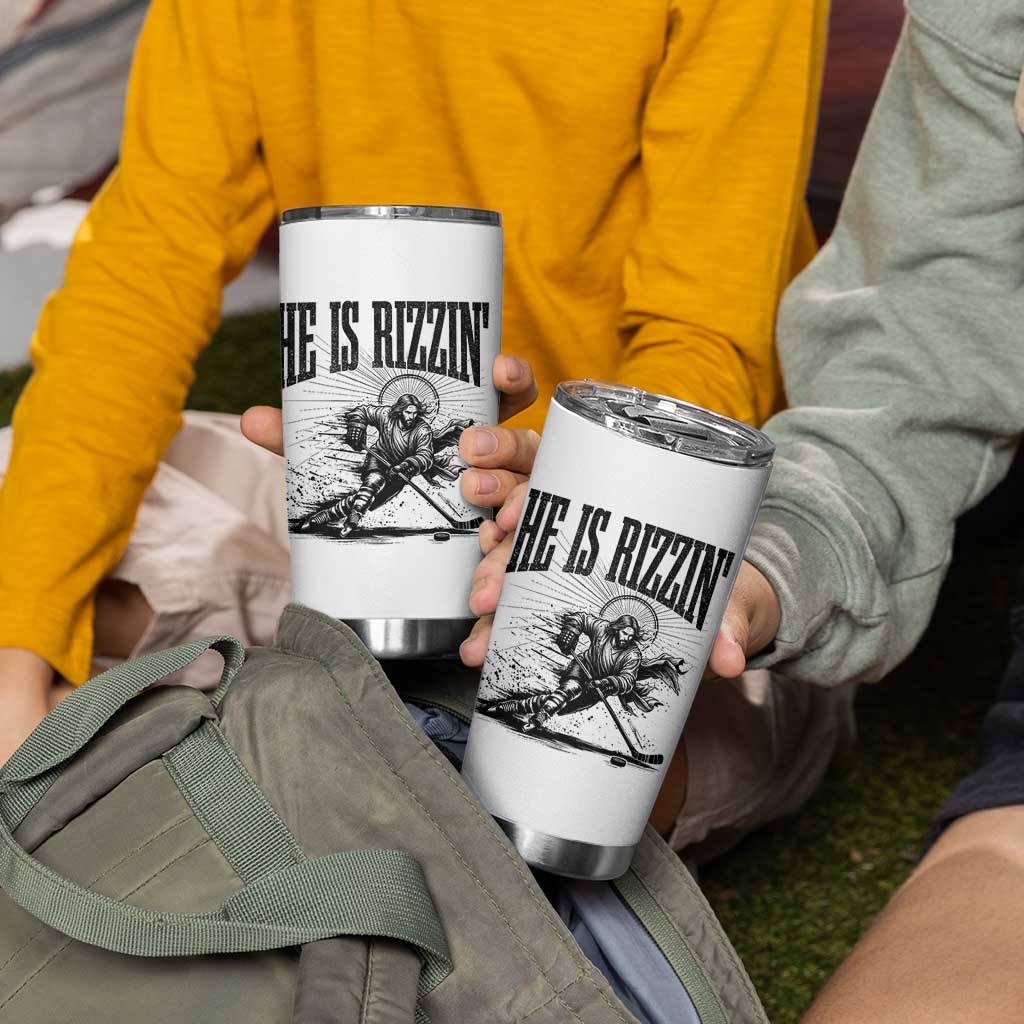 Funny Jesus Hockey Tumbler Cup He Is Rizzin'