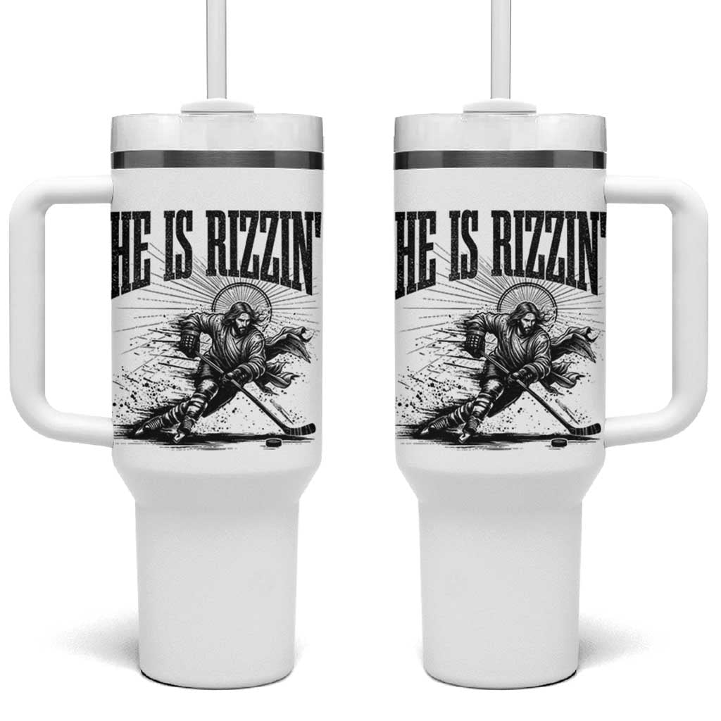 Funny Jesus Hockey Tumbler With Handle He Is Rizzin'