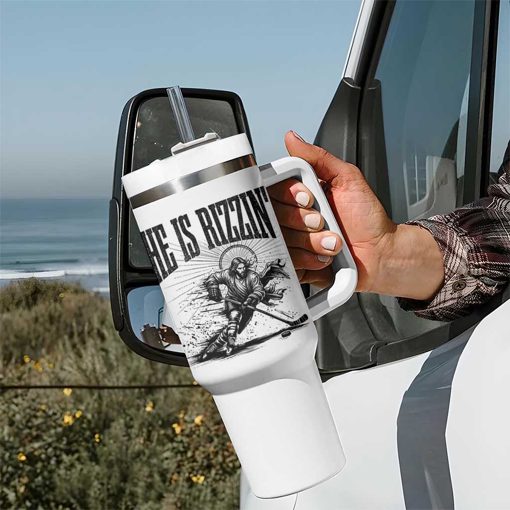 Funny Jesus Hockey Tumbler With Handle He Is Rizzin'