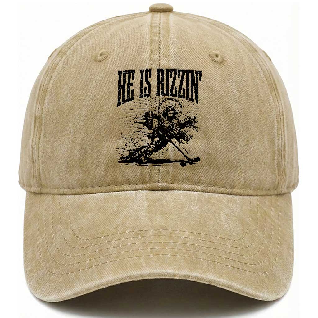 Funny Jesus Hockey Washed Cotton Baseball Cap He Is Rizzin'