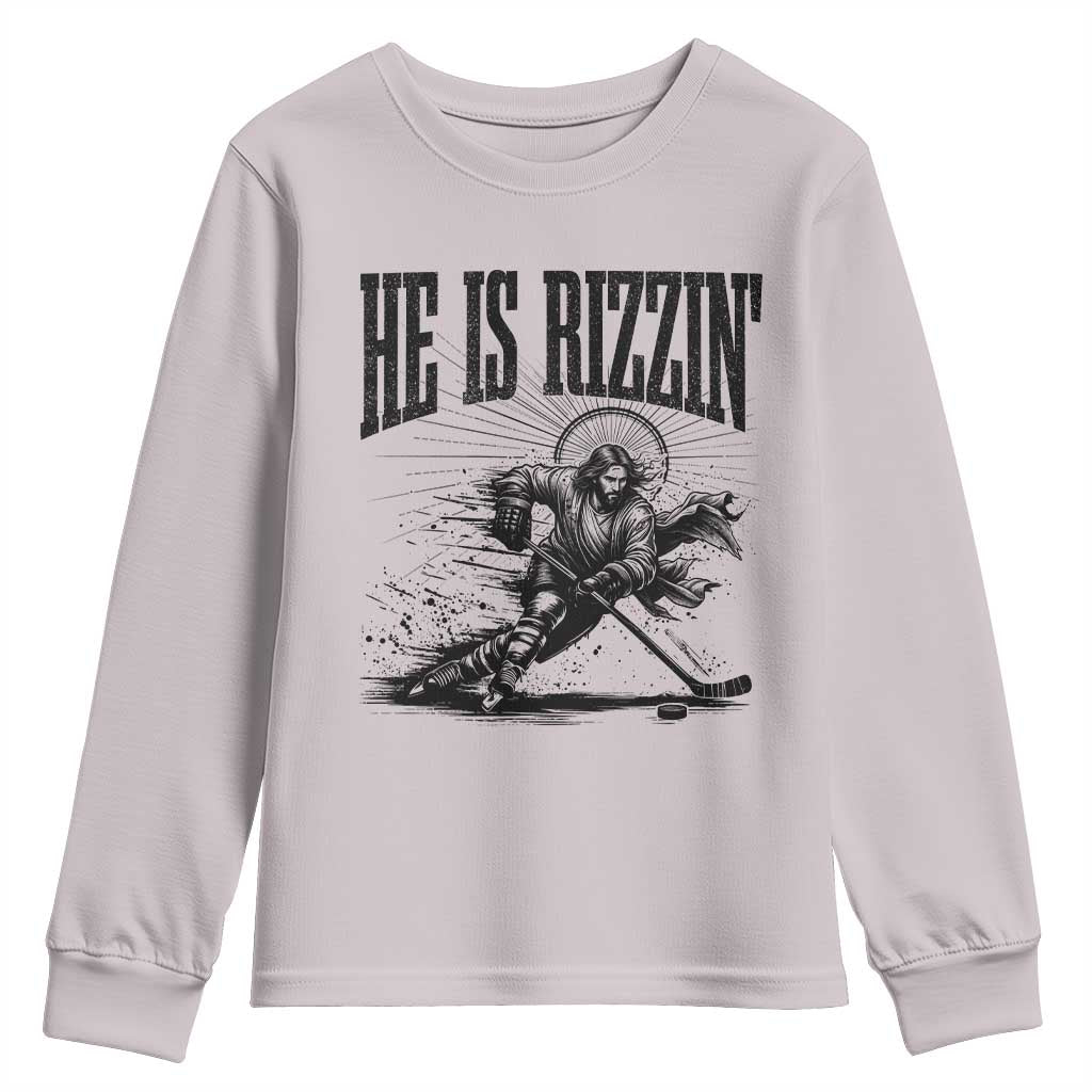 Funny Jesus Hockey Youth Sweatshirt He Is Rizzin'