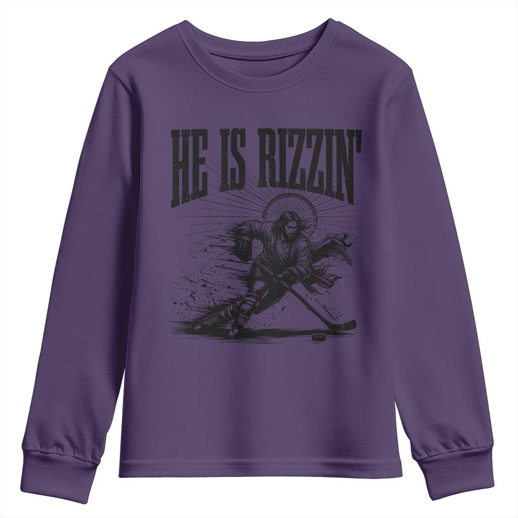 Funny Jesus Hockey Youth Sweatshirt He Is Rizzin'
