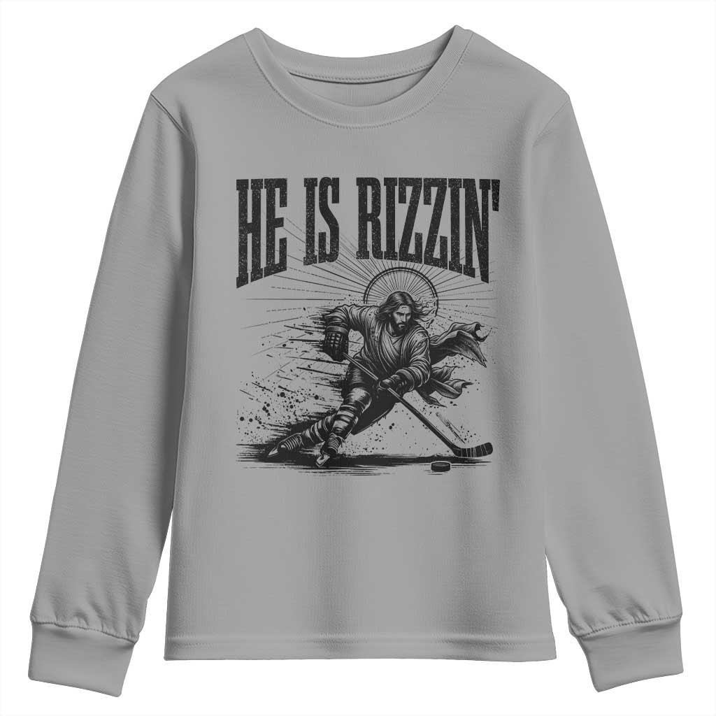 Funny Jesus Hockey Youth Sweatshirt He Is Rizzin'