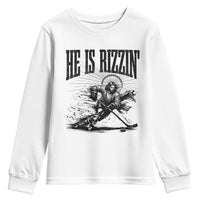 Funny Jesus Hockey Youth Sweatshirt He Is Rizzin'