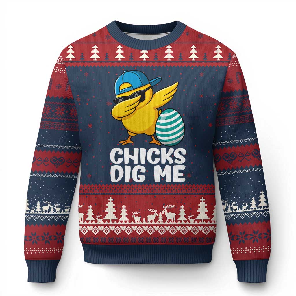 Easter Chicks Dig Me Ugly Christmas Sweater Cute Chicken Dabbing Egg Hunt Toddler