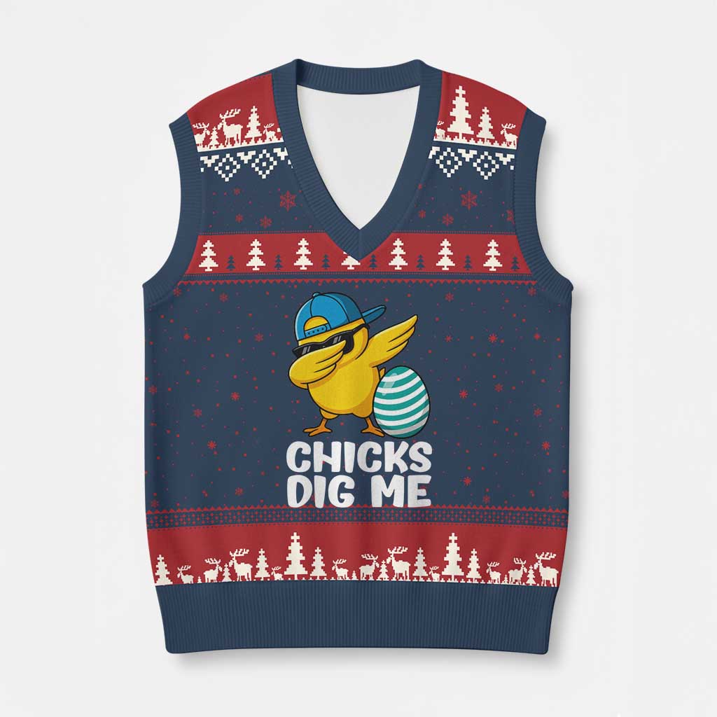 Easter Chicks Dig Me V-Neck Knit Sweater Vest Cute Chicken Dabbing Egg Hunt Toddler