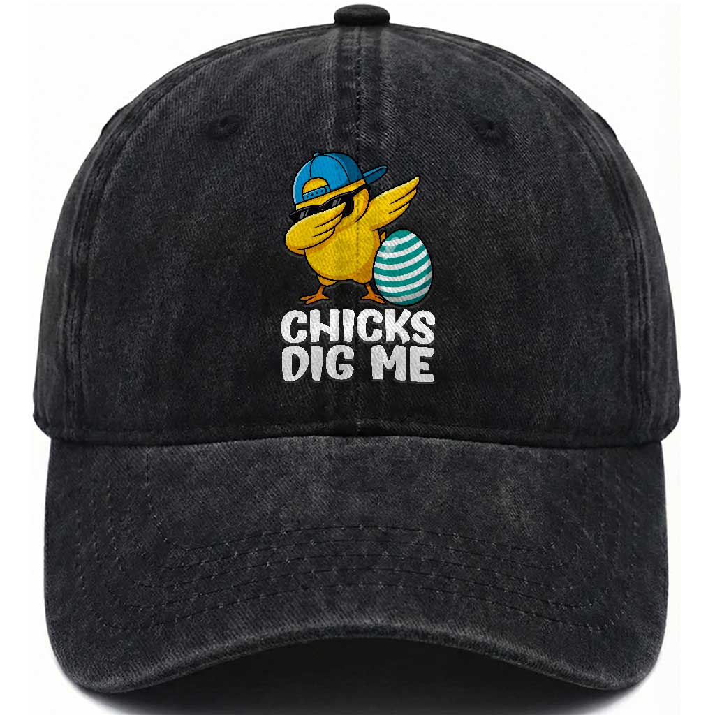 Easter Chicks Dig Me Washed Cotton Baseball Cap Cute Chicken Dabbing Egg Hunt Toddler