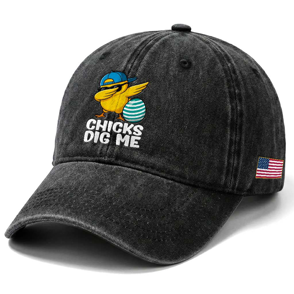 Easter Chicks Dig Me Washed Cotton Baseball Cap Cute Chicken Dabbing Egg Hunt Toddler
